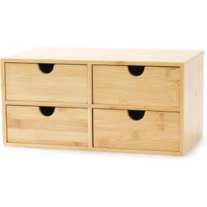Wisuce Bamboo Desk Drawer Organizer, Desktop Organizer with Drawers Tabletop Storage Organization Box for Office Home Toiletries Supplies Vanity, No Assembly Required(4 Drawes)