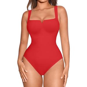 FeelinGirl Square Neck Bodysuit for Women Sleeveless Tummy Control Slimming Bodysuit Going Out Tank Tops (3X-Large, Red)
