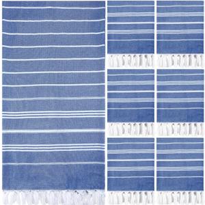 Moukeren 6 Pcs Turkish Beach Towels 35 x 71 Inch Turkish Cotton Travel Towels Large Quick Dry Sand Beach Supplies for Bath, Pool(Royal Blue)