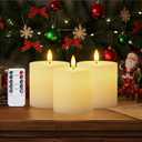 Homemory White Flameless Candles Battery Operated with Remote Timer, 3x3 Real Wax LED Pillar Candle for Home Fireplace Bedroom Living Room Party, Set of 3