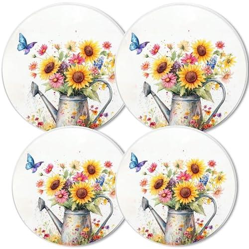 Round Stove Burner Covers For Electric Stove,Sunflower And Wildflowers Print Gas Stove Burner Covers Set Of 4, 8 Inches And 10 Inches Cooktop Decorative Stove Top Covers Lavender
