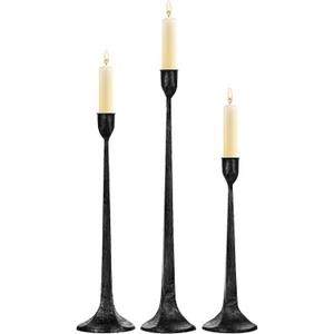 Iron Taper Candle Holder Set of 3 - Decorative Tall Candle Stand, Candlestick Holder for Wedding, Dining Table, Party Decoration (Black & Silver)
