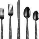 40-Piece Stainless Steel Flatware Set - Heavy Duty 430 Stainless Steel Cutlery Set, Include Knives, Forks, and Spoons for 8 People, Dishwasher Safe (Black)