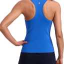 CRZ YOGA Seamless Racerback Tank Waist Length | Training, Chafe-Free, Slim Fit, Crewneck, Mesh Vents, Workout, Sleeveless Tops for Women (Blue, M)