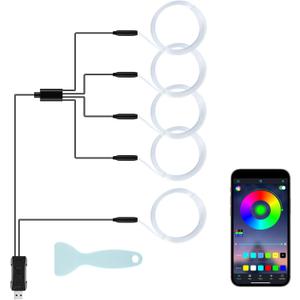 LivTee Smart Car LED Interior Lights with USB Port, LED Strip Fiber Optic Lights, Wireless App Control, Sync to Music, Car Accessories Gifts for Women and Men, 5 in 1
