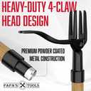Papa's Tools One-Piece Weed Puller Tool, Stand Up Weeder with Heavy Duty Solid Bamboo Handle, Ultra-Durable 4-Claw Steel Head, 43.5 Fully Assembled Long Handle Weed Remover for Lawn & Garden