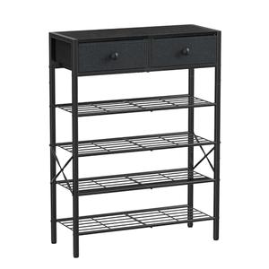 UNITSTAGE Shoe Rack for Entryway, 5 Tier Shoe Organizer with 2 Non-Woven Drawers, Metal Storage Shoe Shelf for 16-20 Pairs of Shoes, with Wooden Top and Steel Frame, Shoe Stand for Closet Black Grey