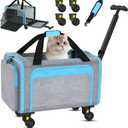 3-in-1 Upgraded Pet Carrier With Wheels, Airline Approved Pet Carrier for Small medium Cats Up to 15Lbs, Newly Designed Removable Handle and Wheels, Soft-Sided Cat Bag for Flying, Travelling & Camping
