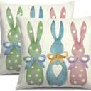 Easter Pillow Covers 16X16 Inch Set of 2,Colorful Polka Dot Bunny Throw Pillow Covers for Easter Decorations Spring Rabbit Cushion Case Decoration for Sofa Couch (Multicolor)