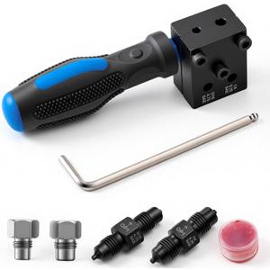 Brake Line Flaring Tool Kit 7-Piece, 3/16" 1/4" SAE Double & Bubble Flare Tool, 45 Flaring Tool for Brake & Fuel Lines, 3/16 Brake Flare Tool for Automotive Hydraulic Repair (7)