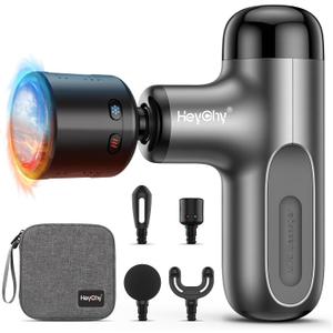 HEYCHY Mini Massage Gun with Heat and Cold, Deep Tissue Massage Gun, Portable Percussion Muscle Massager with 4 Massage Heads for Athletes