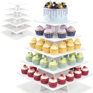 Nuanchu 5 Tier Large White Cupcake Stand for Wedding Christmas, Square