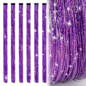 19.7 Inch Clip In Hair Tinsel Fairy Hair Tinsel Kit Clips Clip On Glitter Hair Tinsel Extensions Purple