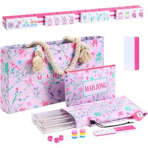 TIASUSAN American Mahjong Tile Set with160 Engraved Mahjong Tiles(1.2"), Mahjong Set with Pink Mahjong Bag, Racks and Accessories.