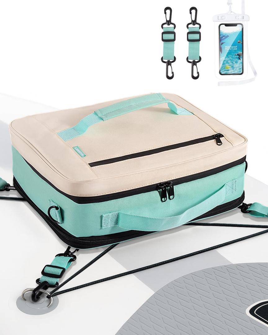 Expandable Paddleboard Cooler10/20 Can Capacity, Heavy-Duty Paddle Board Accessories Cooler with Thermal Insulation, Waterproof Zippers, Leakproof Liner & Bonus Phone Case
