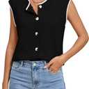 Pink Queen Women's Sweater Vest 2025 Sleeveless Tank Tops Casual Crewneck Button Down Fashion Knitted Vest Cardigans (Black, S)