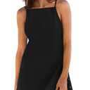 Yanekop Womens Linen Mini Dress Spaghetti Strap Short Beach Summer Dresses Sleeveless Sundress Open Back Dress(Black,L)