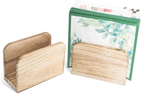 2 Pcs Napkin Holder for Table, Wood Farmhouse Napkin Holder Standing Napkin Dispenser for Kitchen Dining Room Restaurant Hotel Cafe Bar, Rustic Kitchen Room Table Decor(5"x 5"x 5") - BrownWhite