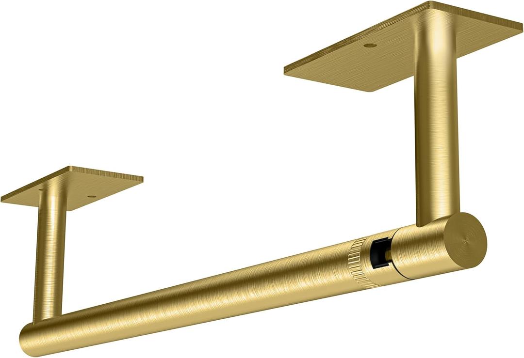 RUACQ Paper Towel Holder Under Cabinet, Wall Mounted or Adhesive Stainless Steel Paper Towel Holder,Square Base Paper Towel Rack for Kitchen, RV, Bathroom (Brushed Gold) (Standard - Rectangle)