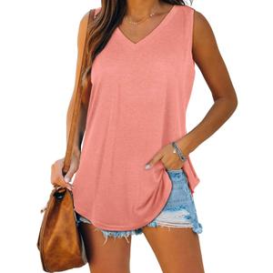 Womens Summer Tops V Neck Tank Tops Plain Casual Soft Sleeveless Tops Pink Large