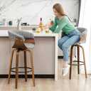 Glitzhome Bar Height Swivel Barstools Set of 2, 29.5 Seat Height Upholstered Fabric Bar Chairs with Back& Footrest, Walnut Wood Frame Bar Stools for Kitchen Island, Home Bar,Grey