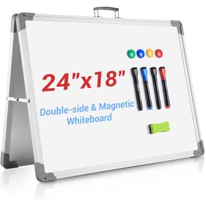White Board Dry Erase 24" x 18", Magnetic Portable Foldable Whiteboard Double Sided Desktop Dry Erase Board Easel on Table Top with Holder for Classroom, Office, Homeschooling, School Supplies