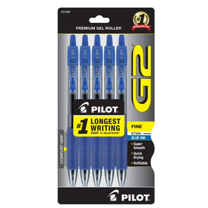 Pilot G2 Premium Gel Roller Pens, Fine Point 0.7 mm, Blue Ink Pens Fine Point, Pack of 5 - Ideal for School, Journaling, and Office Writing, Pack of 6
