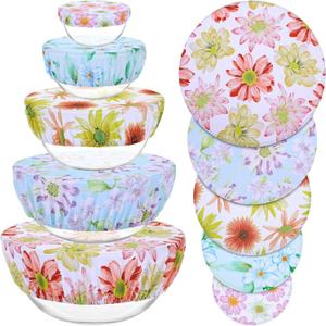 5 Pieces Bowl Covers Reusable, 5 Size Elastic Cloth Bowl Covers for Bread Proofing Stretch Food Covers Washable for Food Fruits Leftover (Daisy)