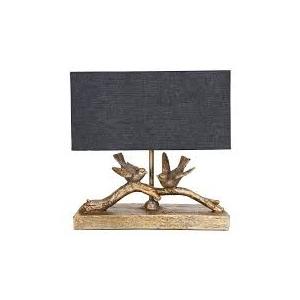 Creative CoOp Rustic Resin Bird Table Lamp with Black Rectangle Shade, Gold Finish