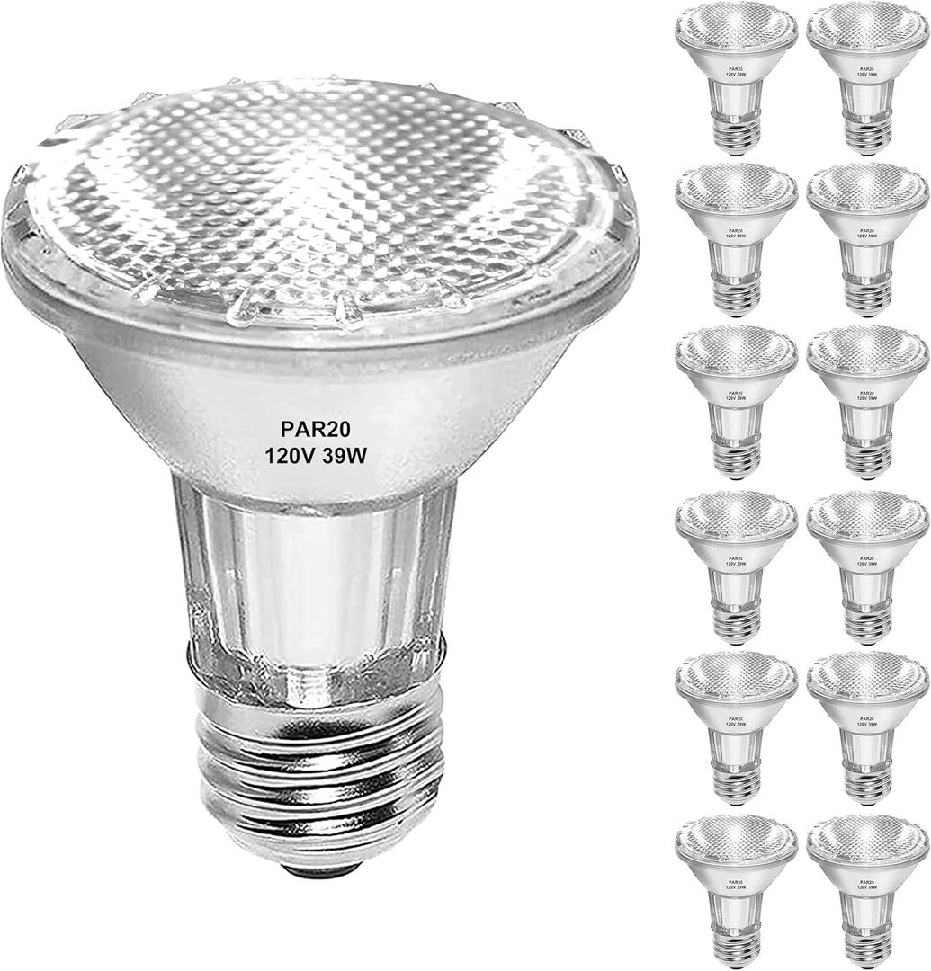 Par20 Halogen Bulbs 120V 39W, E26 Flood Light Bulb, Dimmable 546L Reflector Lamp Bulb 2700K Warm White for Track Lighting & Range Hood,12 Pack