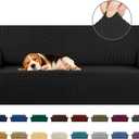 KEKUOU Stretch Sofa Cover Slipcover ，Couch Covers for 3 Cushion Couch Sofa pet Friendly (78"-94") Furniture Protector Sofa with Elastic Bottom for Kids,Dog, Jacquard Small Checked(Large,Black)