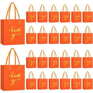 Honoson 60 Pcs Mini Thank You Gift Bag with Handle Bulk 4 x 2.75 x 4.5'' Small Paper Foil Bag for Wedding Gift Wrapping Birthday Party(Orange)