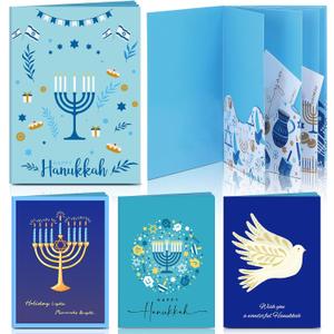 AmazingSpark 4 Set Hanukkah Gift Card Booklet Cardboard Mini Chanukah Money Holder Book for Cash David of Star Surprise Money Card Sleeve Book Hanukkah Party Gift for Birthday Holiday Appreciation