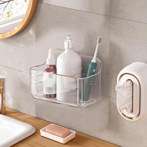 Acrylic Wall Mount Organizer, Self Adhesive Organizer for Wall, Cabinet Door Organizer, with Self Adhesive Tape, for Bathroom, Pantry, Kitchen, Laundry, Utility Room, Inside of Cabinet Door (Clear -Small)