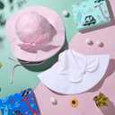 Syhood 2 Pieces Wide Brim Baby Girls Sun Hat Adjustable Sun Protection Summer Beach Hat for Toddler (0-12 Months, White and Pink)