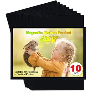Black Magnetic Picture Frame 4X6 for Refrigerator,Photo Magnets Sleeves, 8 Pcs