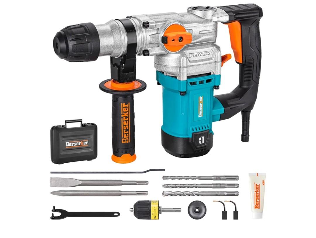 Berserker 1-1/8" SDS-Plus Rotary Hammer Drill with 1/2" SDS Plus Shank Keyless Chuck Adapter, 9 Amp 3 Functions Corded Rotomartillo for Fast Drilling in Concrete,Brick,Masonry,Metal,Wood