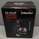 Mueller 12-Cup Drip Coffee Maker - Borosilicate Carafe, Auto-Off, Reusable Filter, Anti-Drip, Keep-Warm Function, Clear Water Level Window Coffee Machine, Kitchen Essentials & Accessories (Black)