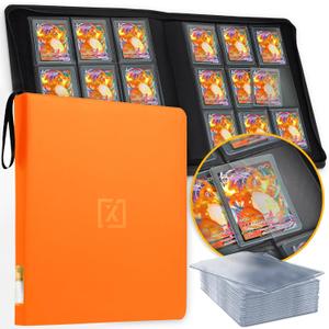 X PRO Toploader Binder | Holds 252 Toploaders | 20 Toploaders INCLUDED | 9-Pocket Top Loader Binder | Ringless Double-Sided Pockets | Top loader Binders for TCG, Sports | Premium Top Loader Storage (Orange)