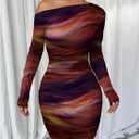 Women's Sexy Off The Shoulder Bodycon Mini Dress Tie Dye Long Sleeve Ruched Asymmetrical Club Dresses