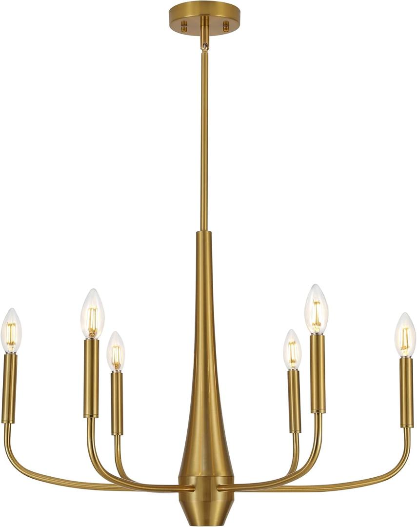 Gold Chandelier Light Fixture, 6-Light Modern Farmhouse Kitchen Chandeliers Over Table Hanging, Industrial Metal Chandeliers for Dining Room Entryway Bedroom Living Room Foyer Hallway