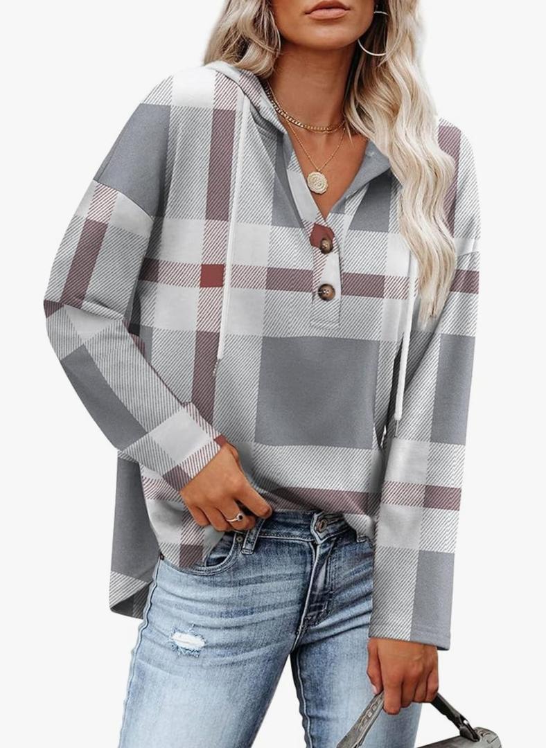 RUMIA Womens Tops V Neck Button Sweatshirt for Women Pullover Long SLeeve Shirts Fall Outfits 2025 Loose Fit 3XL