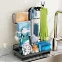GSlife Sink Caddy Kitchen Sink Organizer - Large Kitchen Sink Caddy with Towel Holder, Sponge Holder with Hooks for Brush, Gloves, Dish Cloth Hanger, Rustproof Kitchen Caddy with Drip Tray, Black 6"D x 10"W x 13.7"H