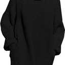 Pink Queen Women's Loose Turtleneck Oversize Long Pullover Sweater Dress (X-Large, Black)
