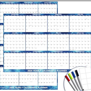 24" x 36" 2026 Wall Calendar Dry Erase - Large Starry Sky Wall Calendar Wet & Dry Erasable Laminated 12 Month Annual Yearly Planner, Reversiblel, Blue