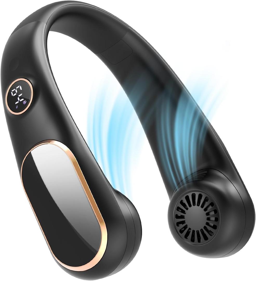 SLENPET Neck Fan, Rechargeable Personal Portable, Hands Free wearable Battery Operated 5 Speeds, USB Neck Cooling for Indoor Outdoor, Adjustable Width Fit, Digital Display, 4-12 Hours