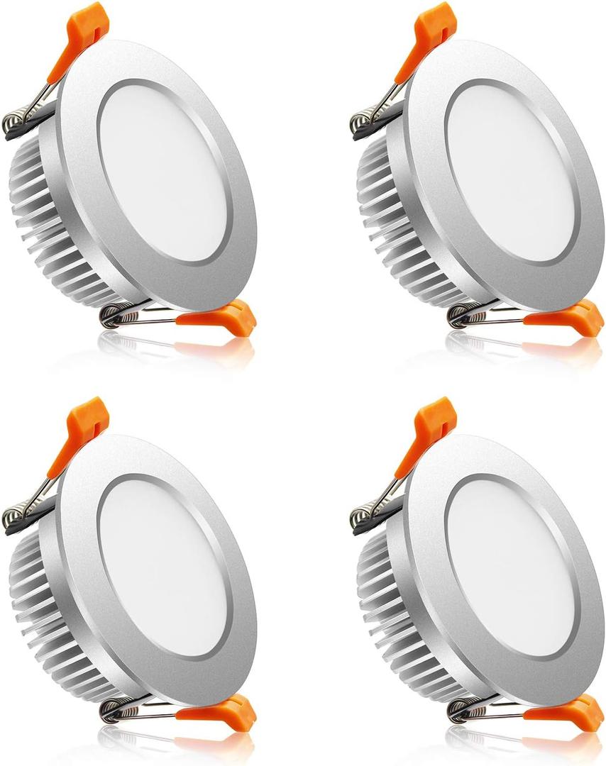 YGS-Tech 2 Inch LED Recessed Lighting, Dimmable Downlight 3W(35W Halogen Equivalent), 3000K Warm White Ceiling Light, CRI80, Silver Trim with LED Driver(4 Pack)