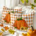 Thanksgiving Pumpkin Throw Pillow Covers 12x20 Set of 2,Fall Orange Plaid Decorative Pillow Covers,Maple Leaf Sunflower Cushion Case for Sofa Couch Patio Garden Bedroom
