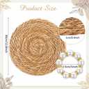 Gandeer 100 Pcs 12 Inch Cattail Round Woven Placemats Set, Cattail Placemats with Pearl Napkin Rings Boho Farmhouse Rustic Woven Chargers Natural Mat Bulk for Wedding Party, Dinner Table