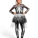Spooktacular Creations Halloween Girls Skeleton Costume, Ghostly Skeleton Tutu Dress for Girls Halloween Dress Up Size S